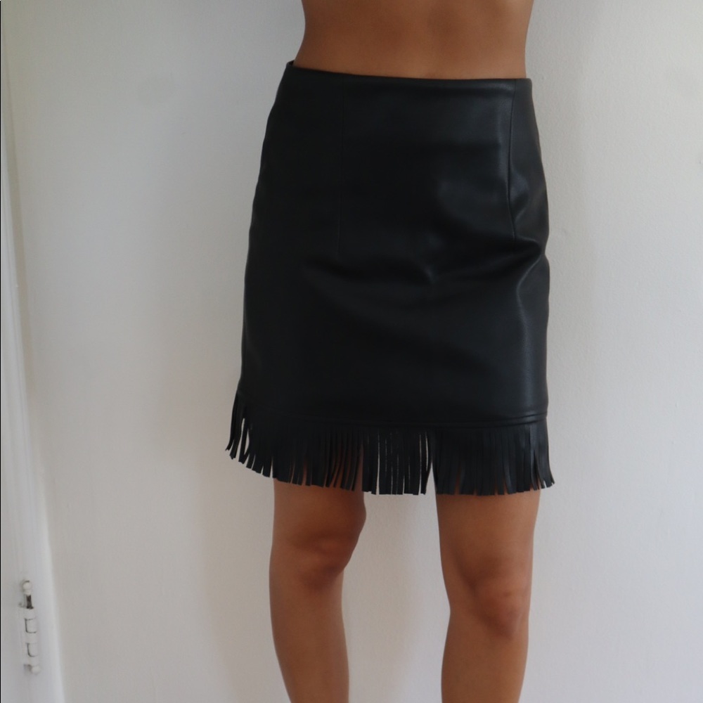 Leather fringe pencil skirt